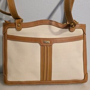 Phillippe Cream Canvas Tan Leather Shoulder Bag Vintage 80s